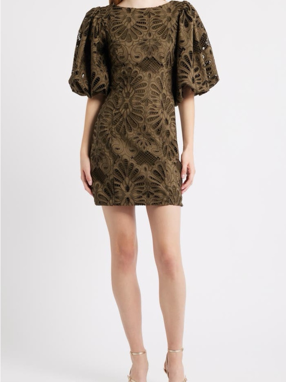 Ciebon Kesia Floral Embroidered Paisley Mini Dress in Olive